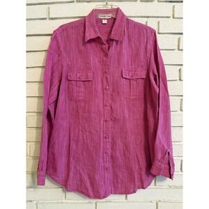 Coldwater Creek 100% Linen Sz Lg/14 Button-up Shirt Heathered Pink Long Sleeve